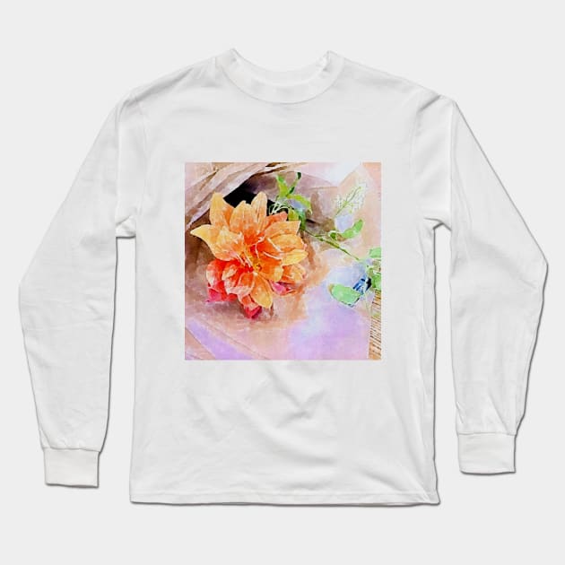 orange color bouquet, bunch of flowers(paint with watercolors) Long Sleeve T-Shirt by zzzozzo